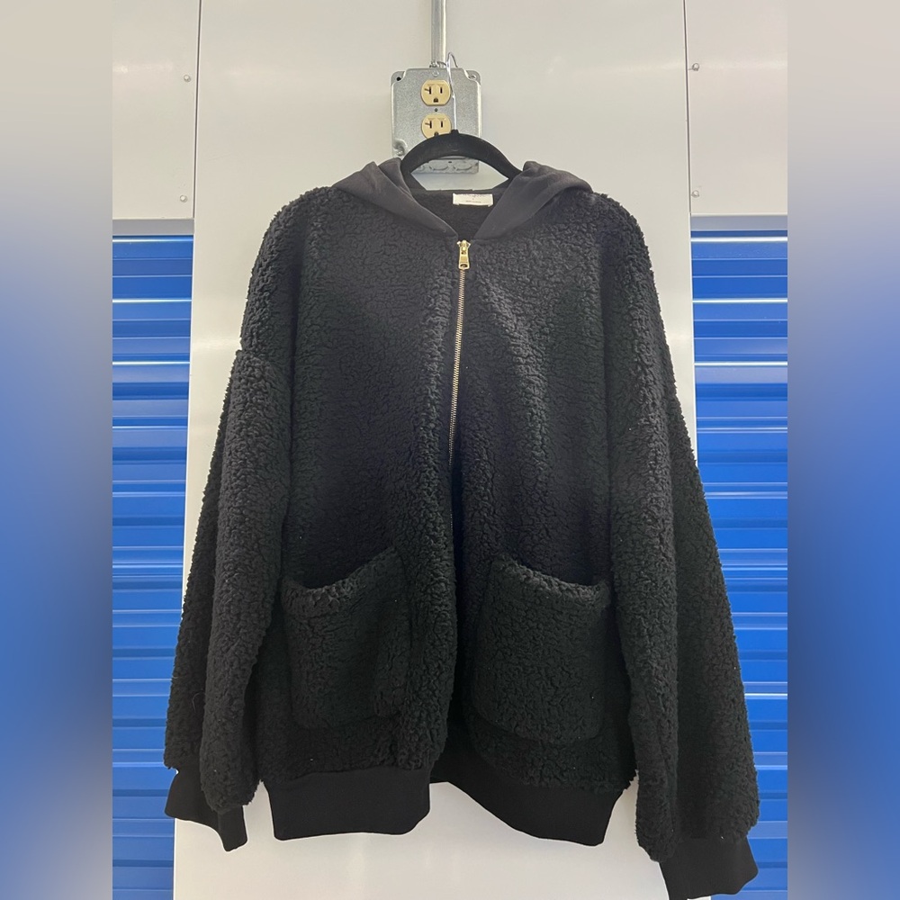 Black Plush Teddy Jacket with Modern Design